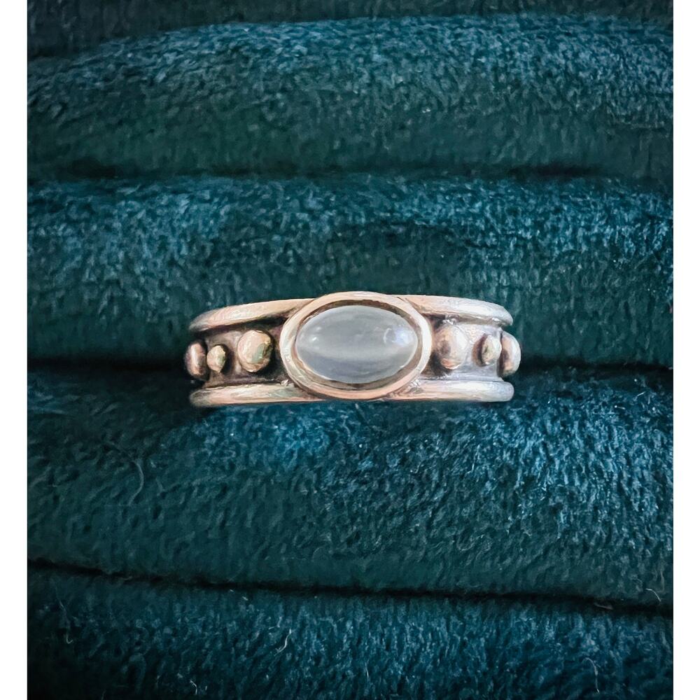 Vintage Boma 925 Sterling Silver Moonstone Ring Size 5.75 Boho Dot Design 4.3g